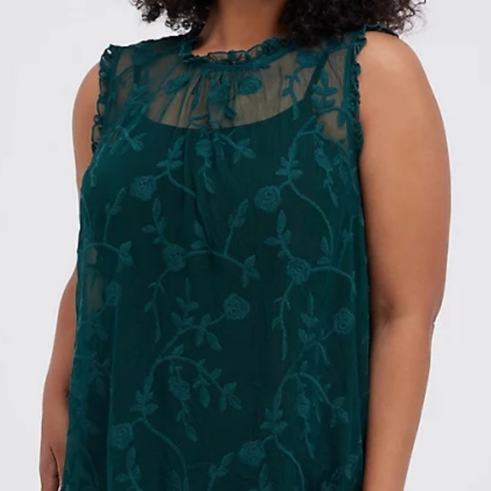Ruffle neck tank - lace sheer green